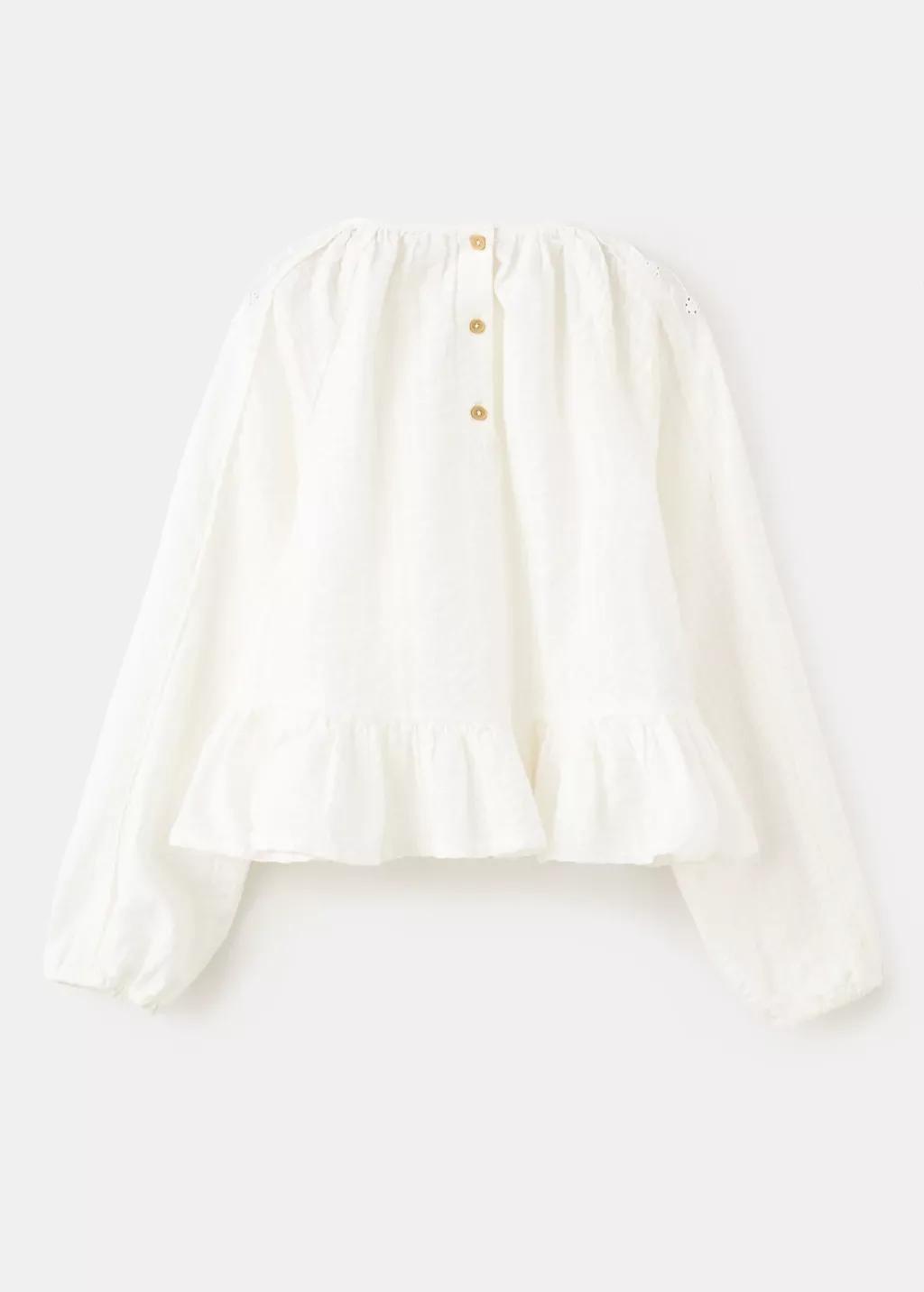 White A-Line Cotton Blouse, Kids Girls, Natural White, large image number 1