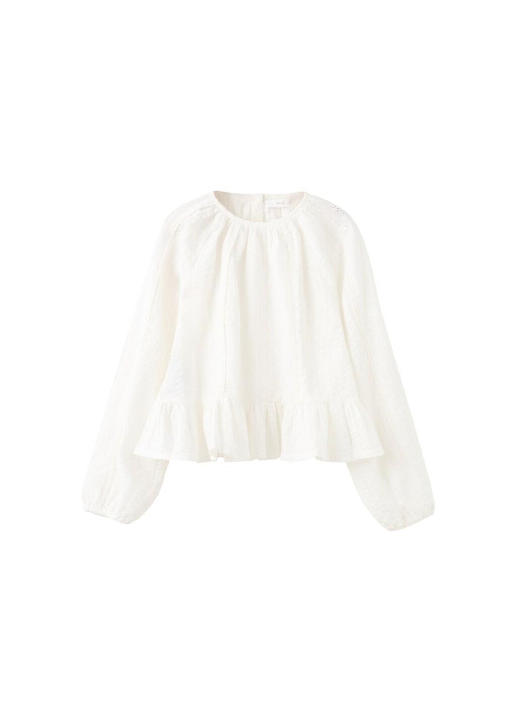 White A-Line Cotton Blouse, Kids Girls, Natural White, large image number 4