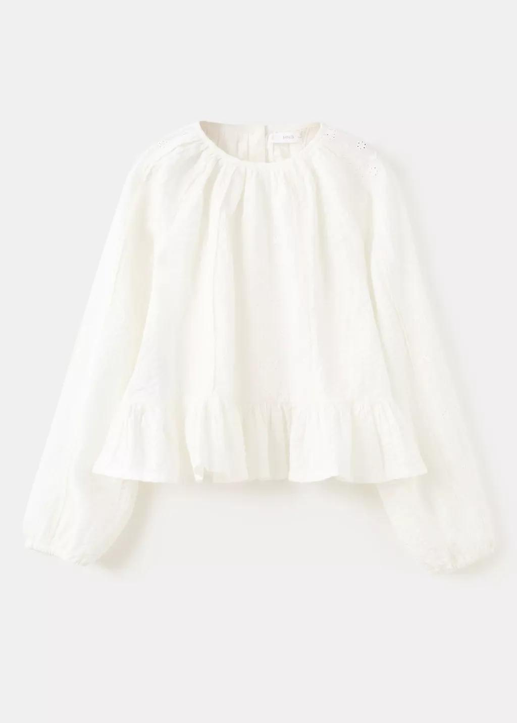 White A-Line Cotton Blouse, Kids Girls, Natural White, large image number 5