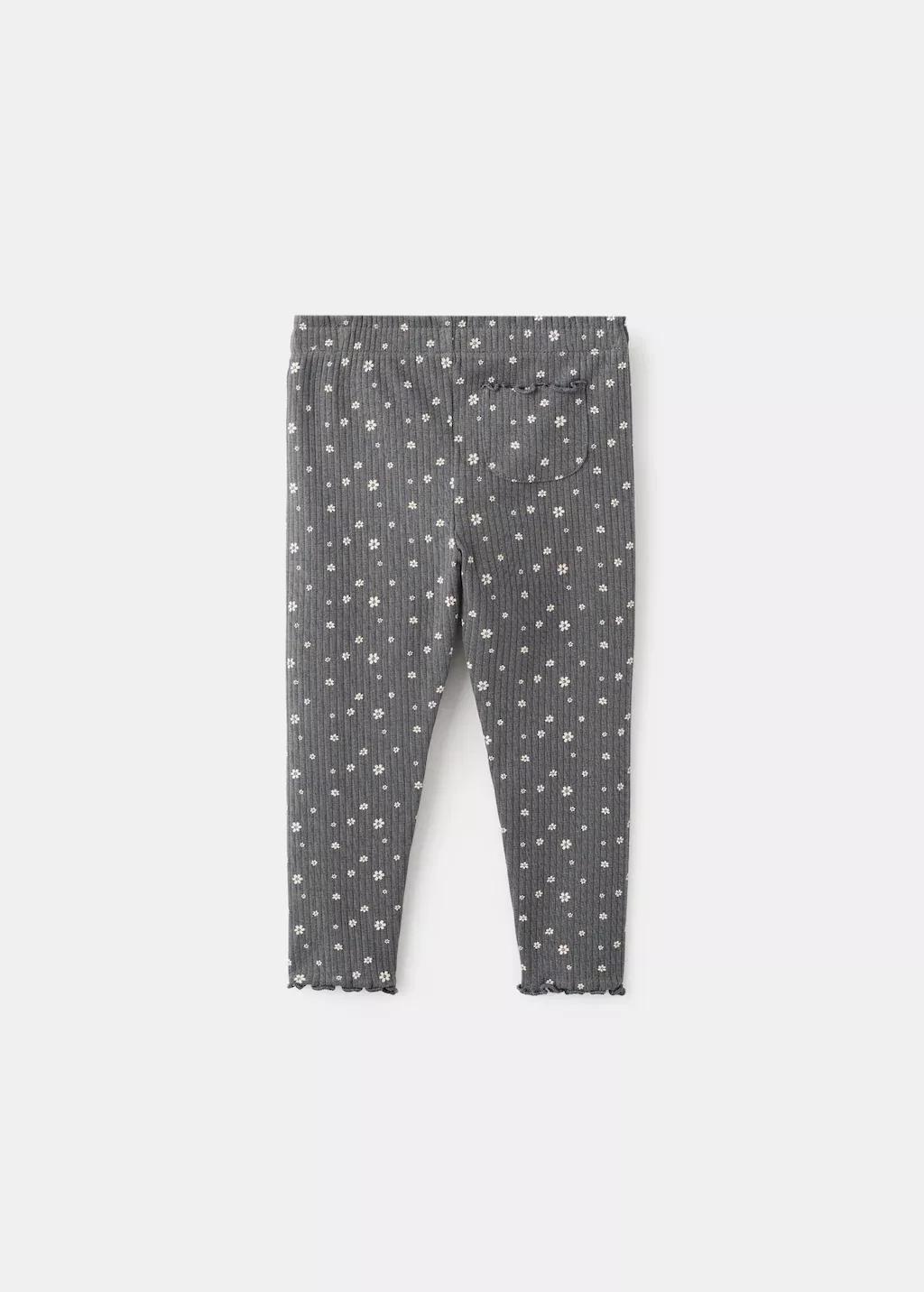 Grey Ribbed Floral Leggings, Kids Girls, Charcoal, large image number 2