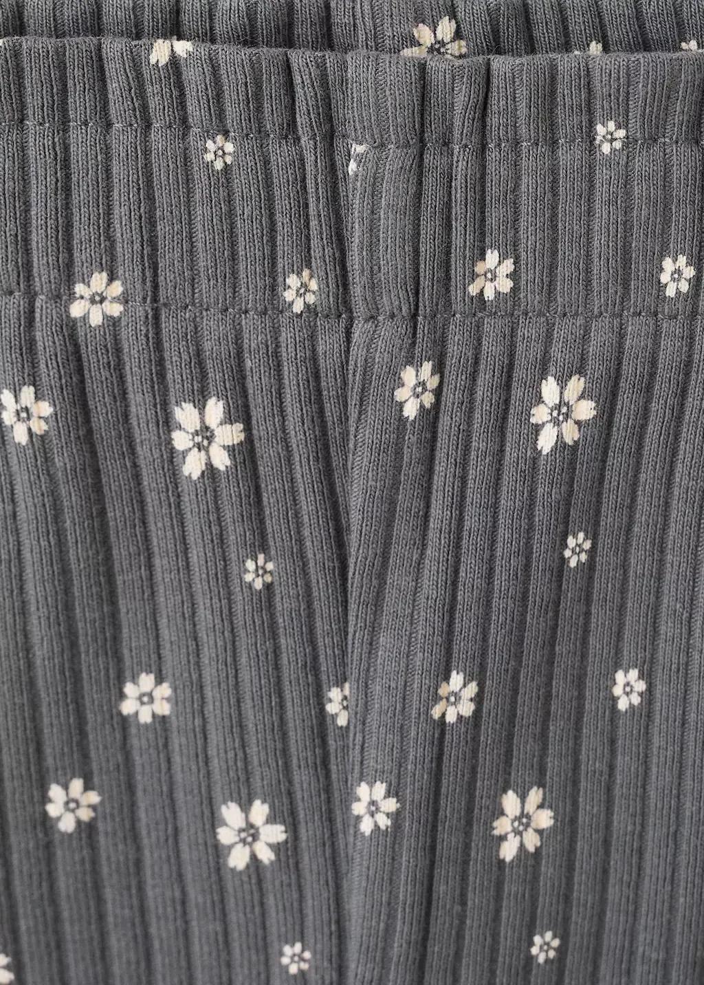 Grey Ribbed Floral Leggings, Kids Girls, Charcoal, large image number 3