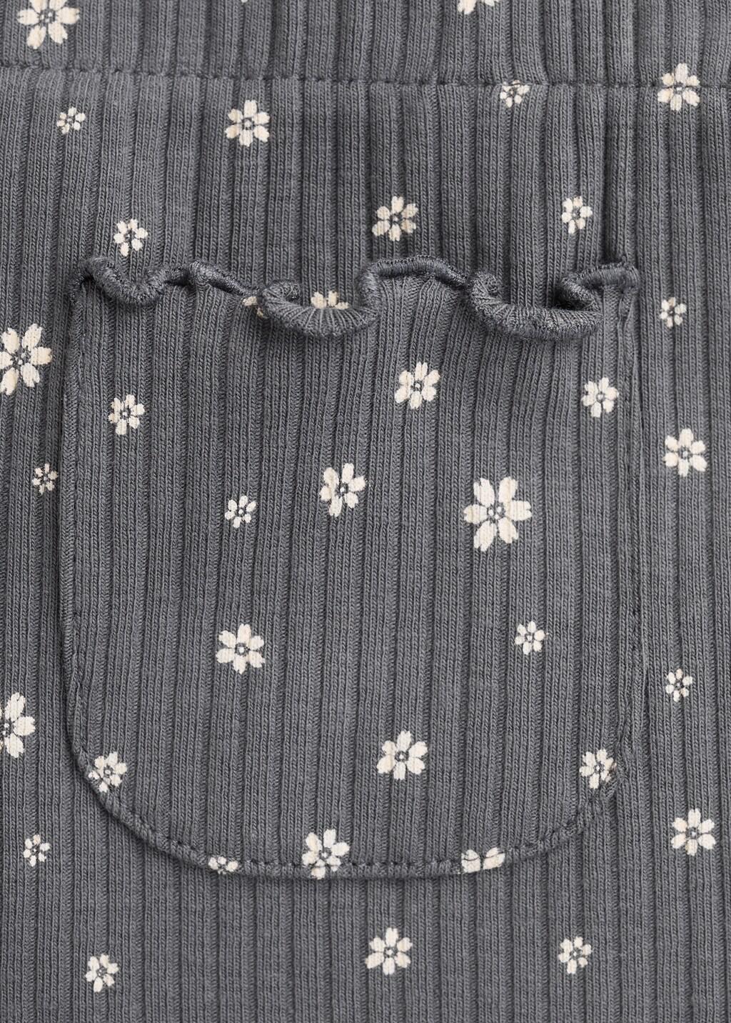 Grey Ribbed Floral Leggings, Kids Girls, Charcoal, large image number 4