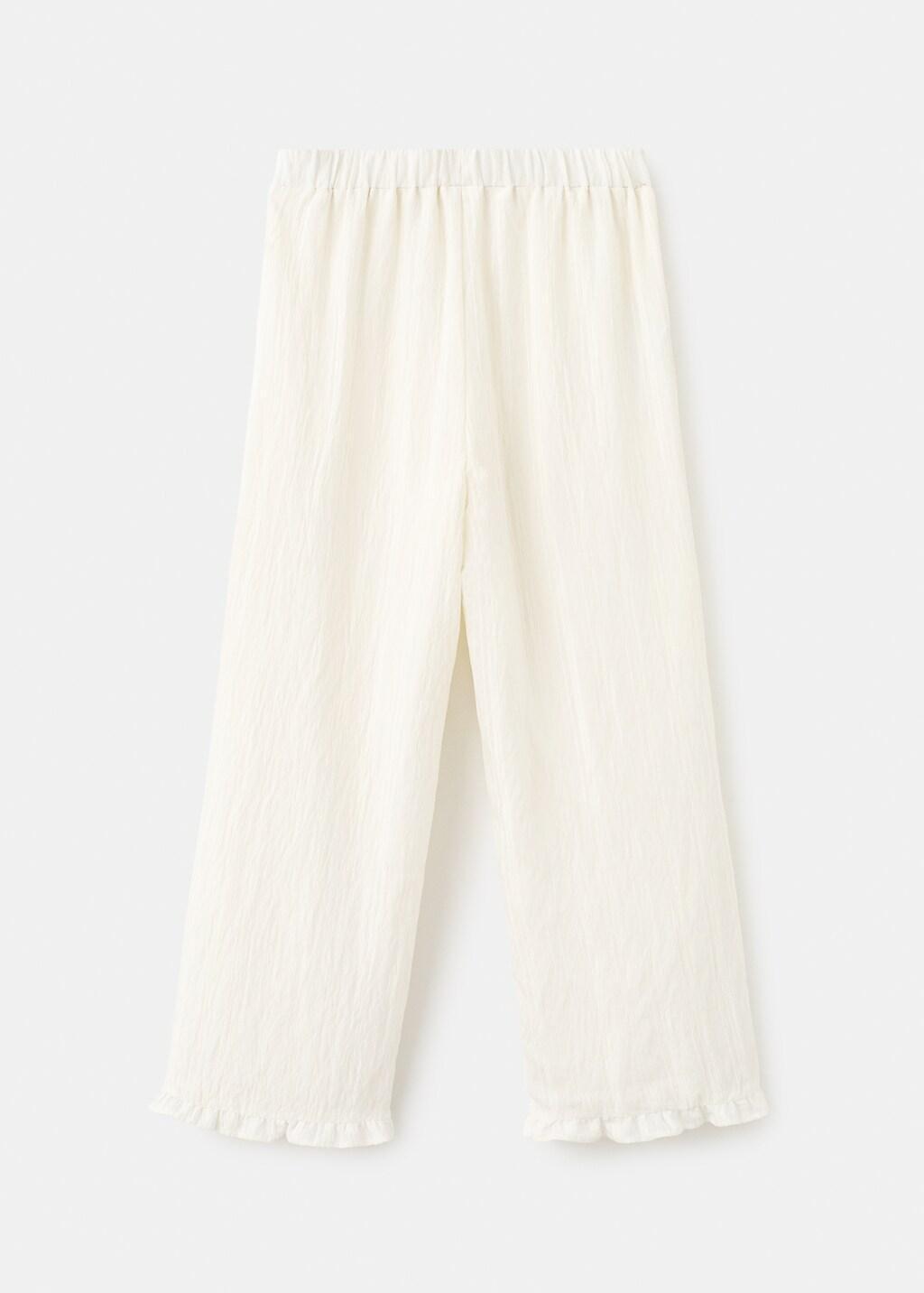 Beige Textured Trousers With Ruffled Hem, Kids Girls, Light Beige, large image number 2