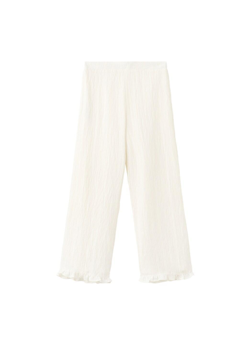 Beige Textured Trousers With Ruffled Hem, Kids Girls, Light Beige, large image number 4