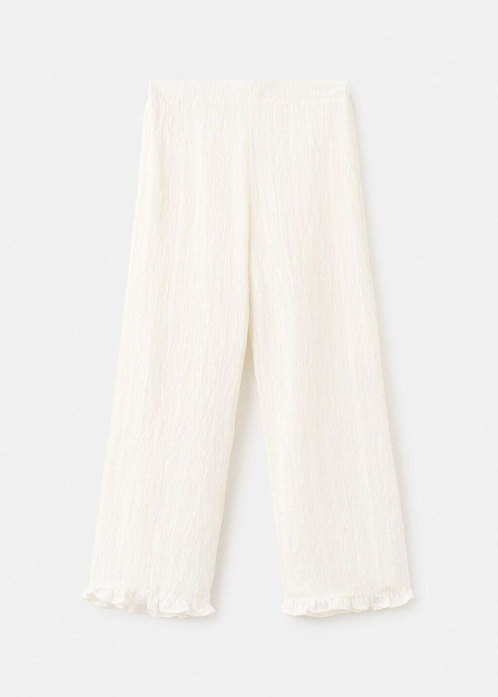 Beige Textured Trousers With Ruffled Hem, Kids Girls, Light Beige, large image number 5