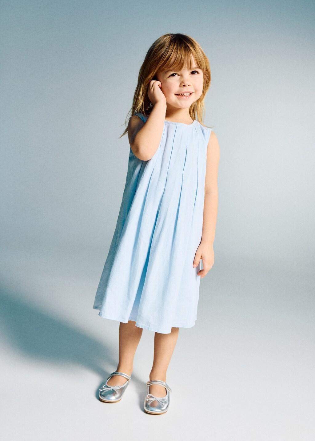 Blue Short Linen Dress, Baby Girls, Light-Pastel Blue, large image number 0