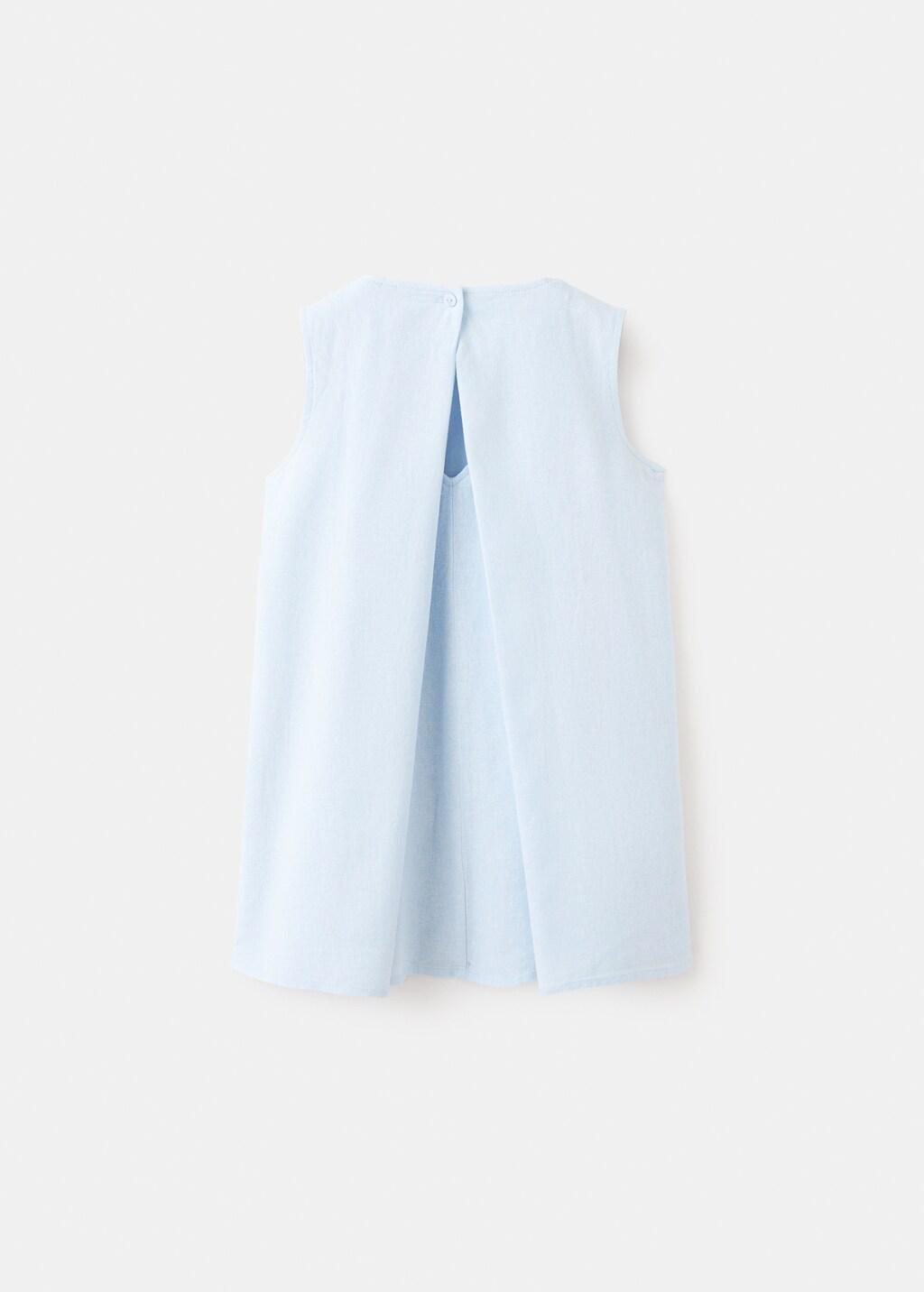 Blue Short Linen Dress, Baby Girls, Light-Pastel Blue, medium