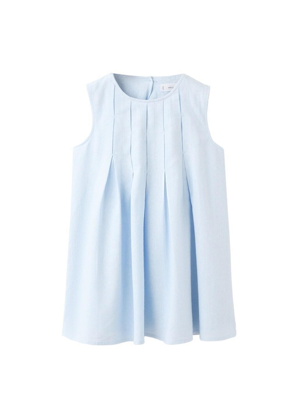 Blue Short Linen Dress, Baby Girls, Light-Pastel Blue, large image number 4