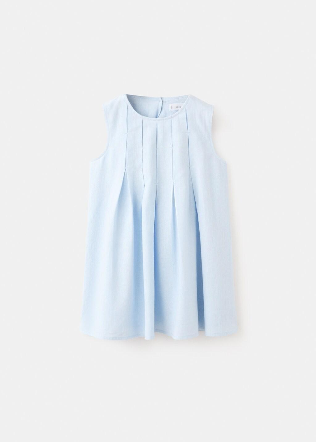 Blue Short Linen Dress, Baby Girls, Light-Pastel Blue, large image number 5
