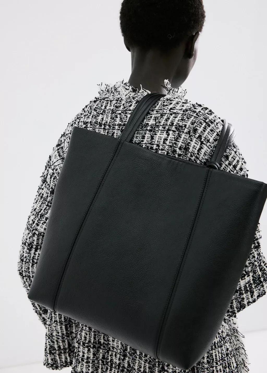 Black Shopper Bag With Handles, Black, large image number 0