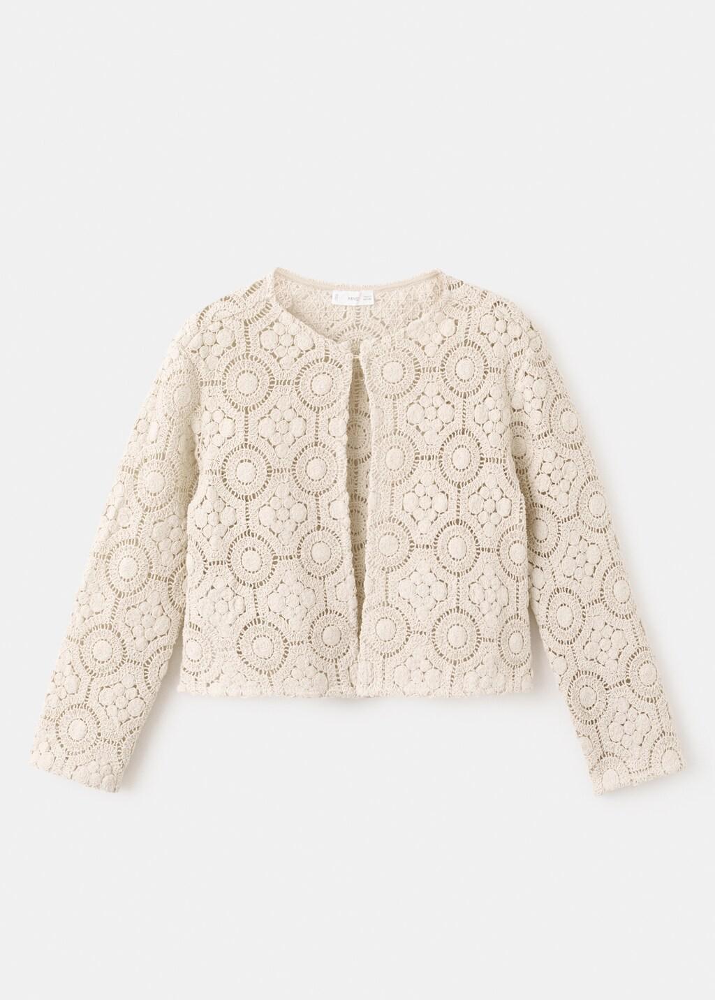 Brown Openwork Knit Cardigan, Kids Girls, Light Pastel Brown, medium
