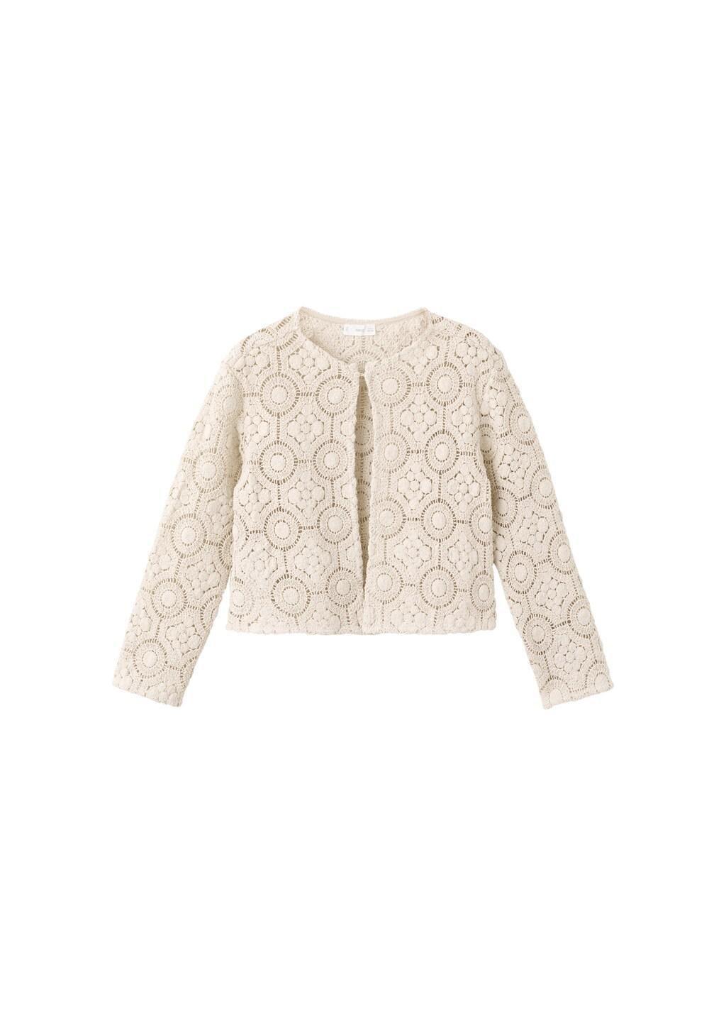 Brown Openwork Knit Cardigan, Kids Girls, Light Pastel Brown, large image number 5