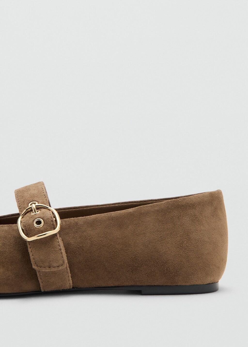 Brown Lt Pastel Leather Ballerina With Strap And Buckle, Light Pastel Brown, medium