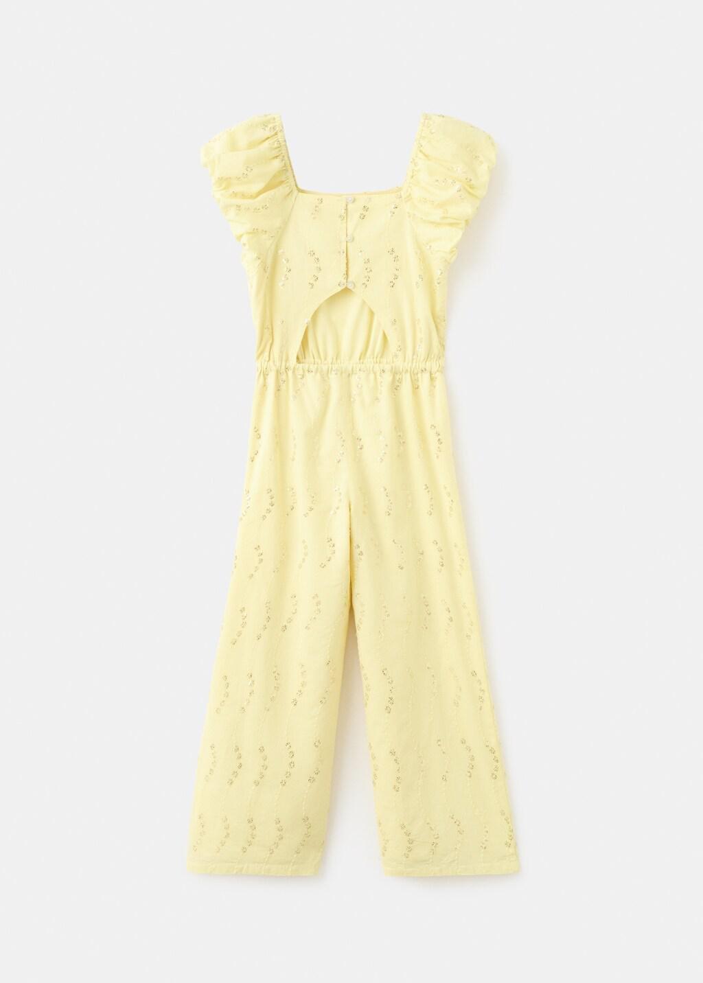 Yellow Floral Embroidery Jumpsuit, Kids Girl, 0201_14, large image number 2