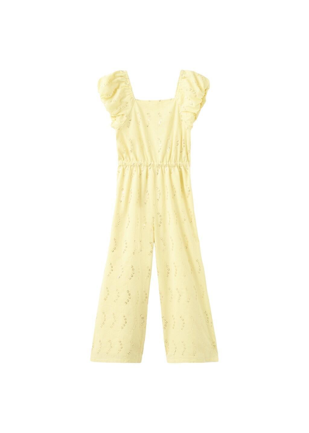Yellow Floral Embroidery Jumpsuit, Kids Girl, 0201_14, large image number 4