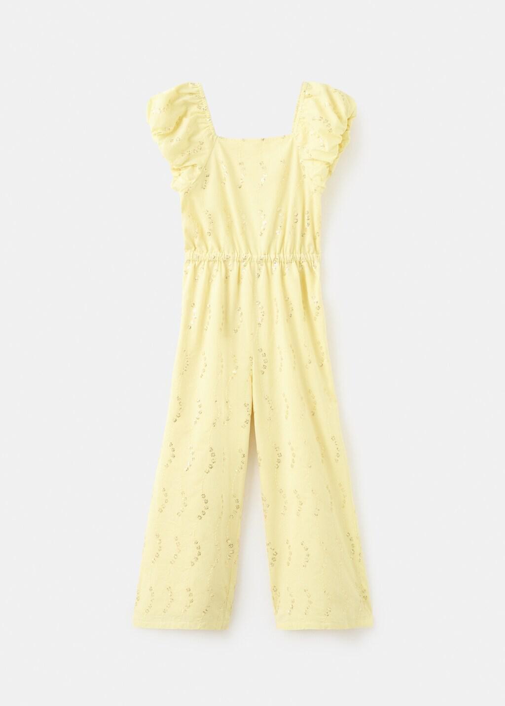 Yellow Floral Embroidery Jumpsuit, Kids Girl, 0201_14, large image number 5