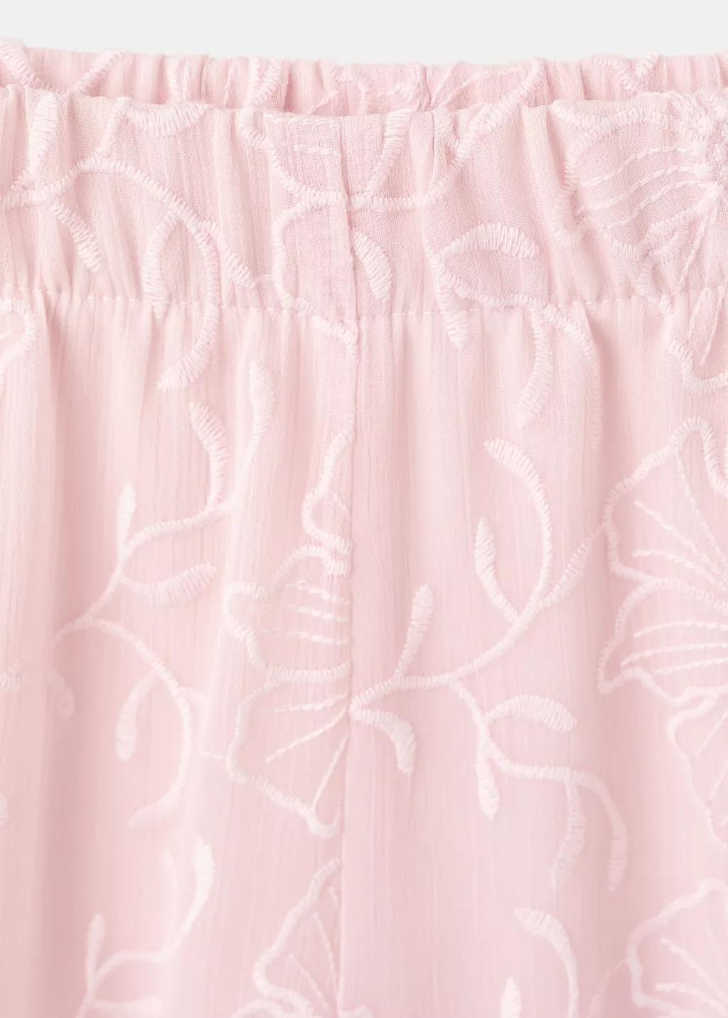 Pink Embroidered Fluid Trousers, Kids Girl, Pink, large image number 0