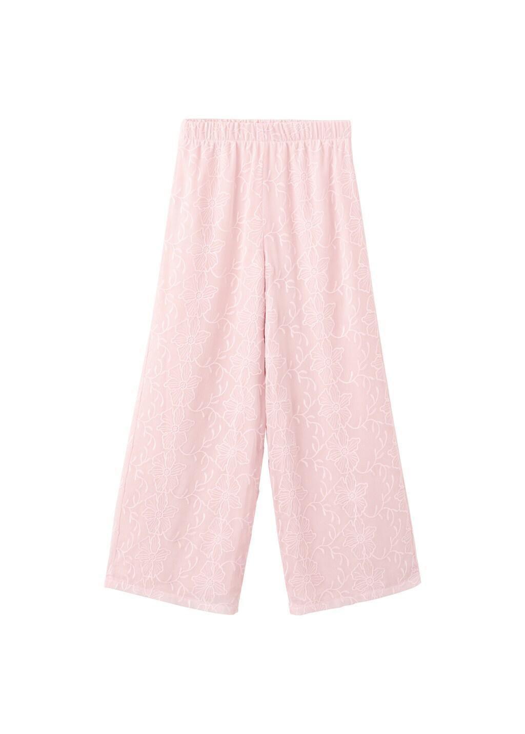 Pink Embroidered Fluid Trousers, Kids Girl, Pink, large image number 5