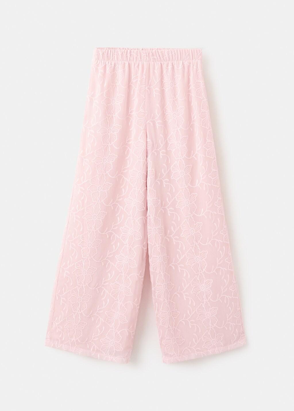Pink Embroidered Fluid Trousers, Kids Girl, Pink, large image number 6