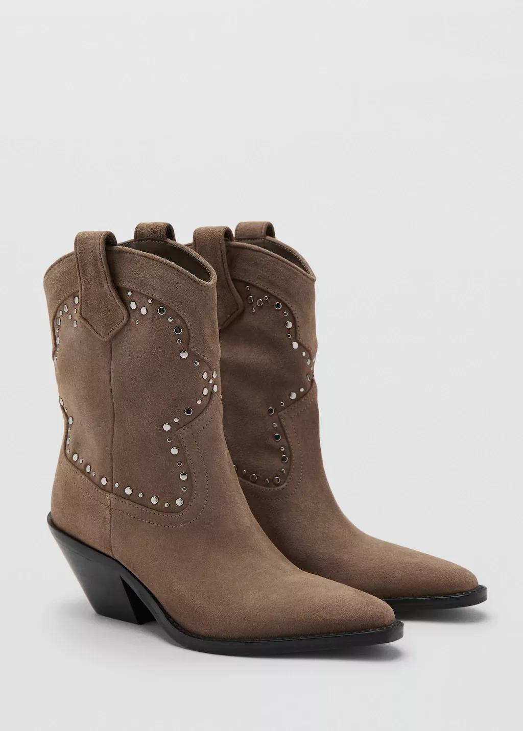 Brown Studs Suede Ankle Boots, Light Pastel Brown, large image number 1
