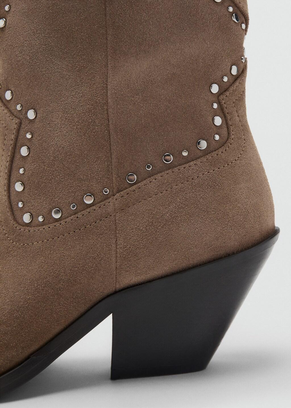 Brown Studs Suede Ankle Boots, Light Pastel Brown, medium