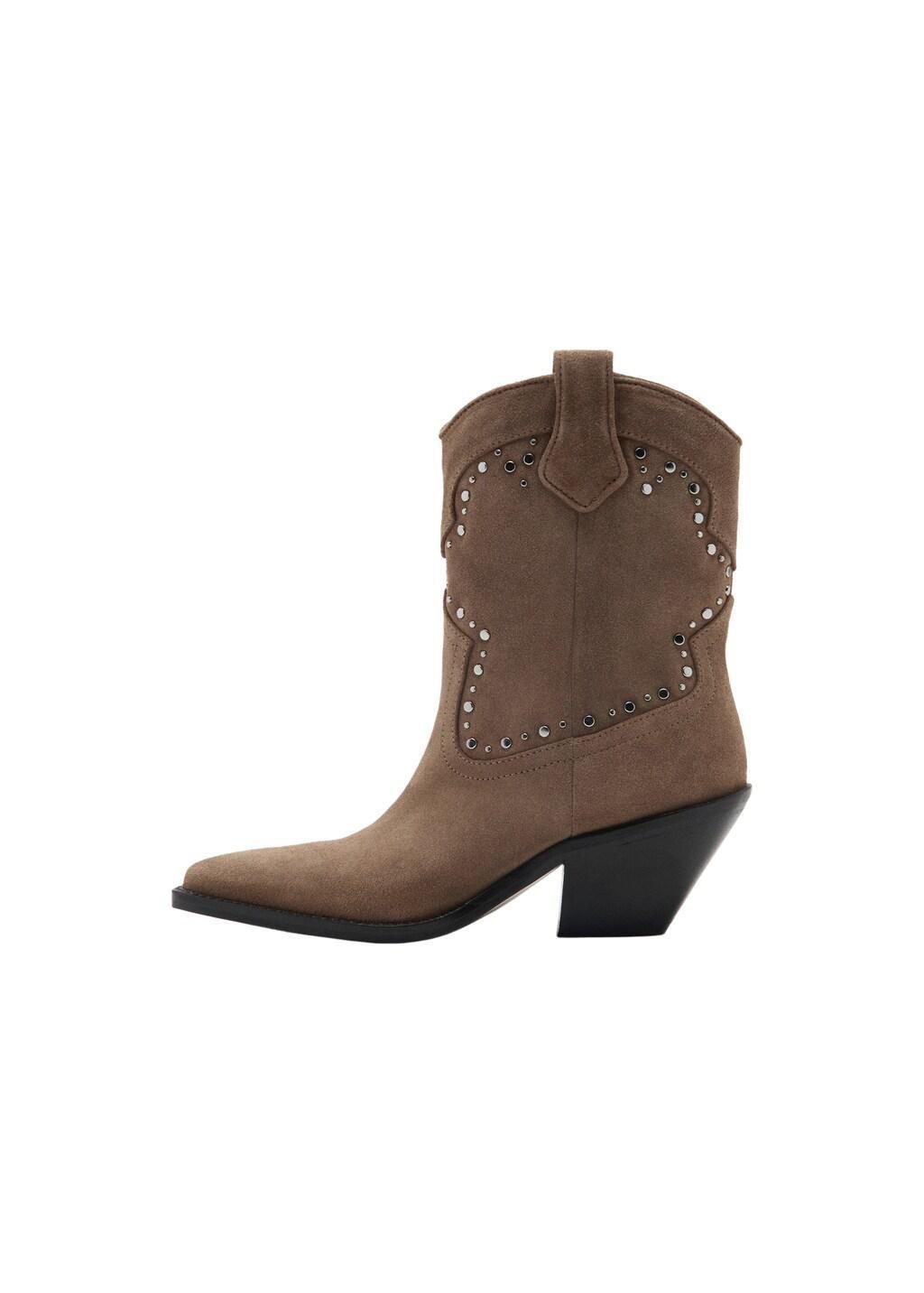 Brown Studs Suede Ankle Boots, Light Pastel Brown, large image number 3