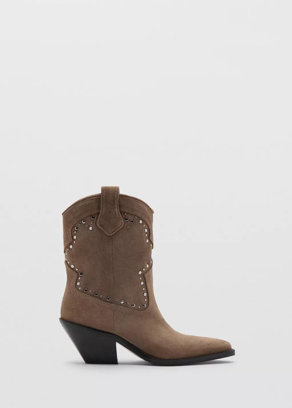 Brown Studs Suede Ankle Boots, Light Pastel Brown, large image number 4