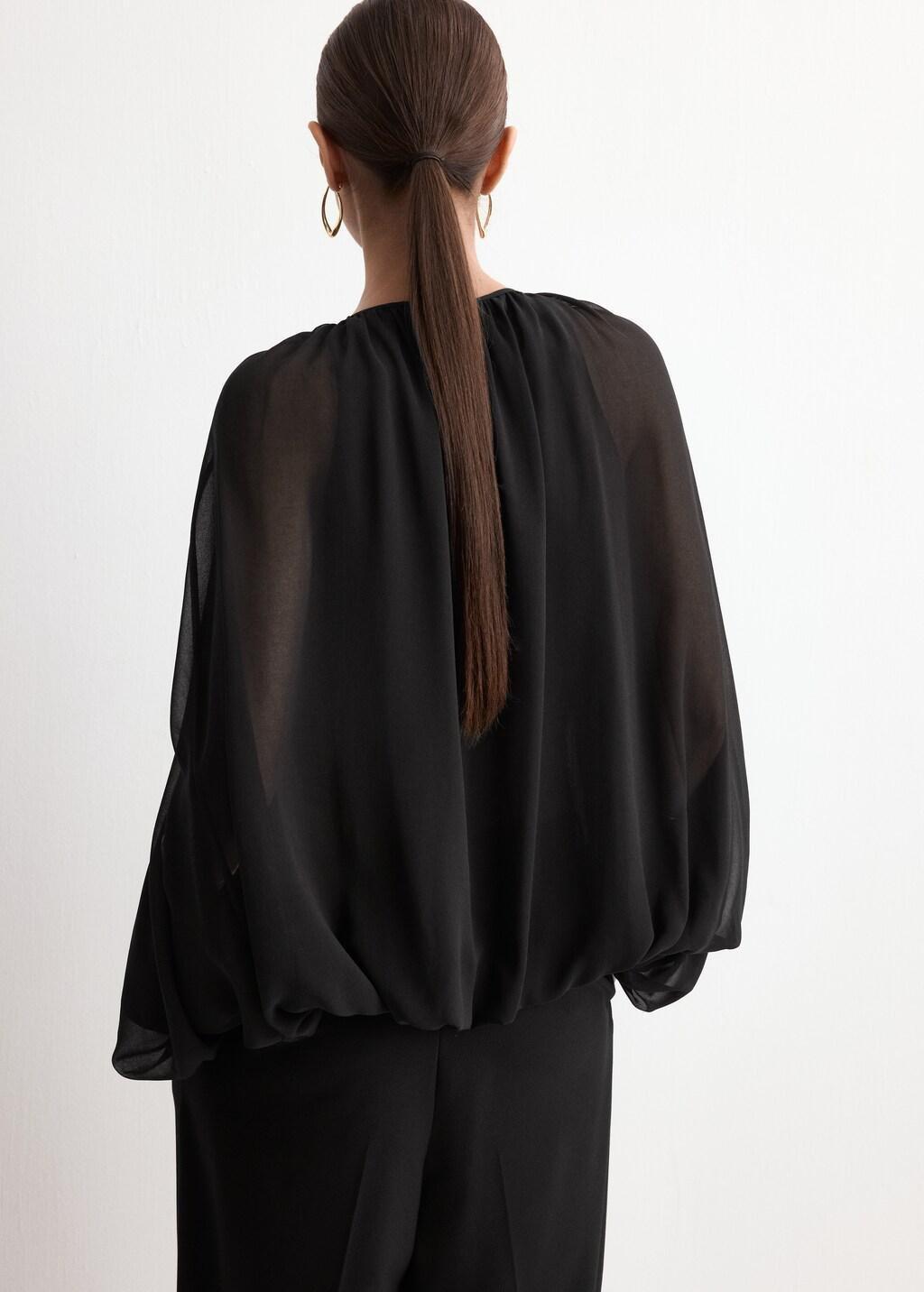 Black Puff Sleeves Blouse, Black, large image number 2