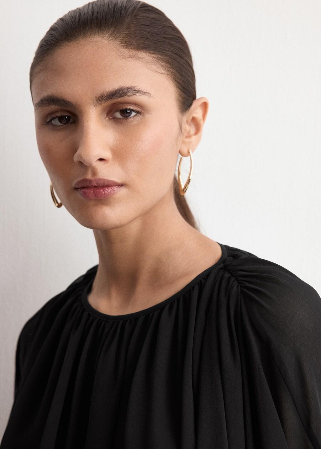 Black Puff Sleeves Blouse, Black, large image number 4