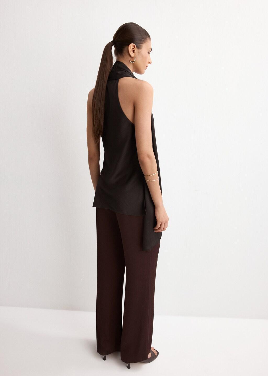 Brown Scarf Neck Top, Dark Brown, large image number 2