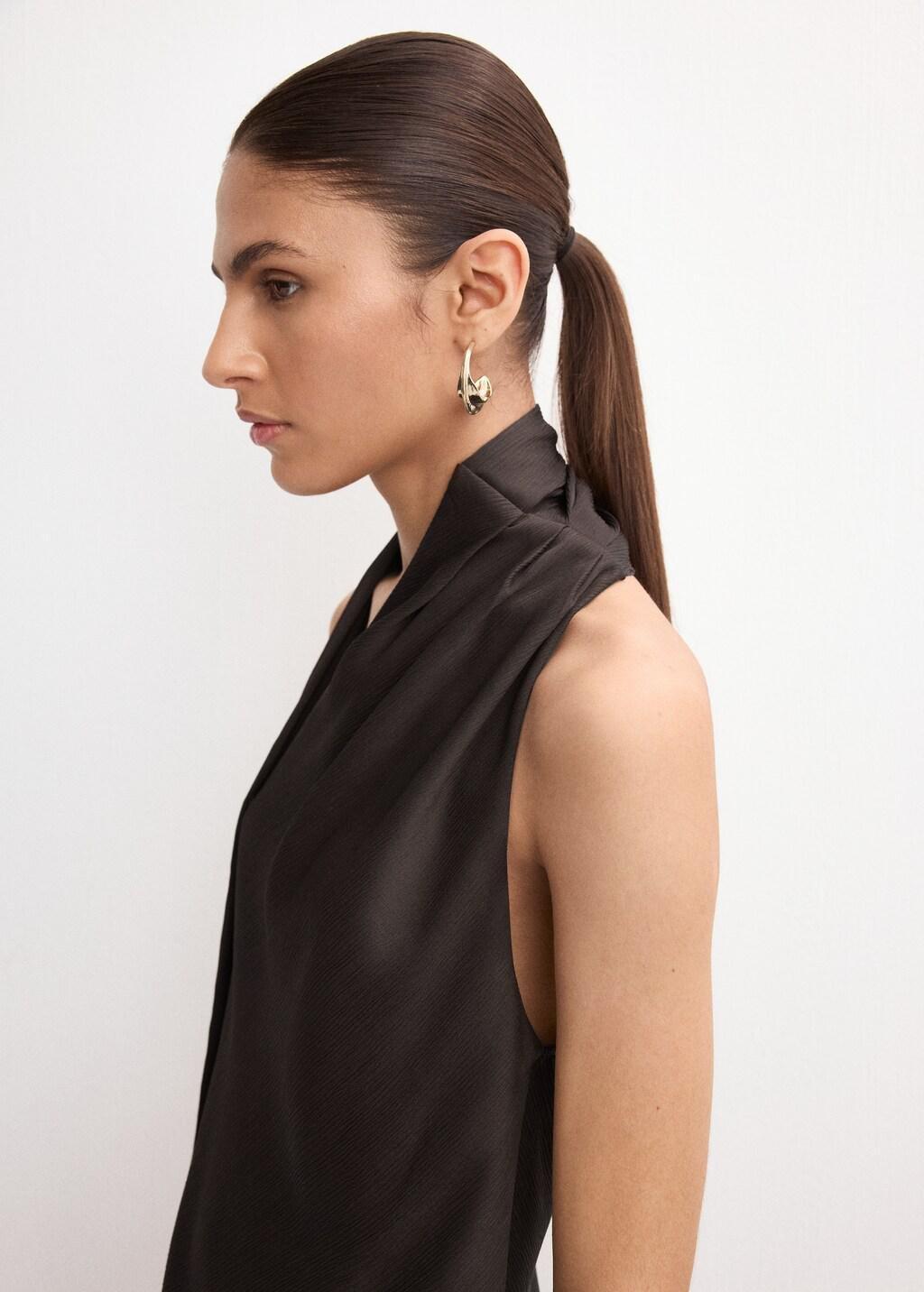 Brown Scarf Neck Top, Dark Brown, large image number 4