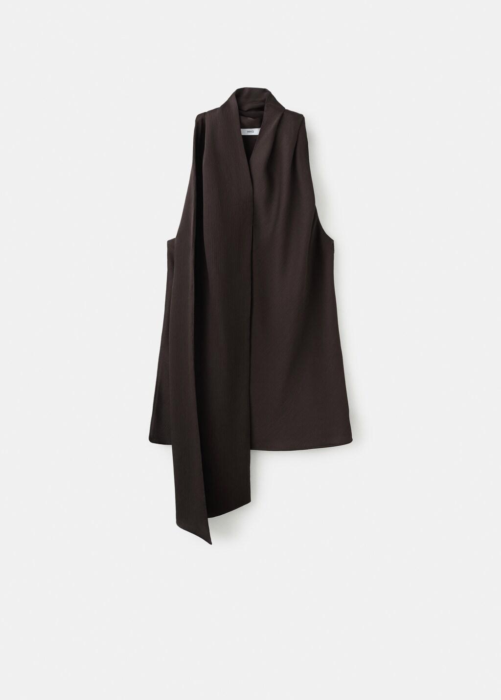 Brown Scarf Neck Top, Dark Brown, large image number 7