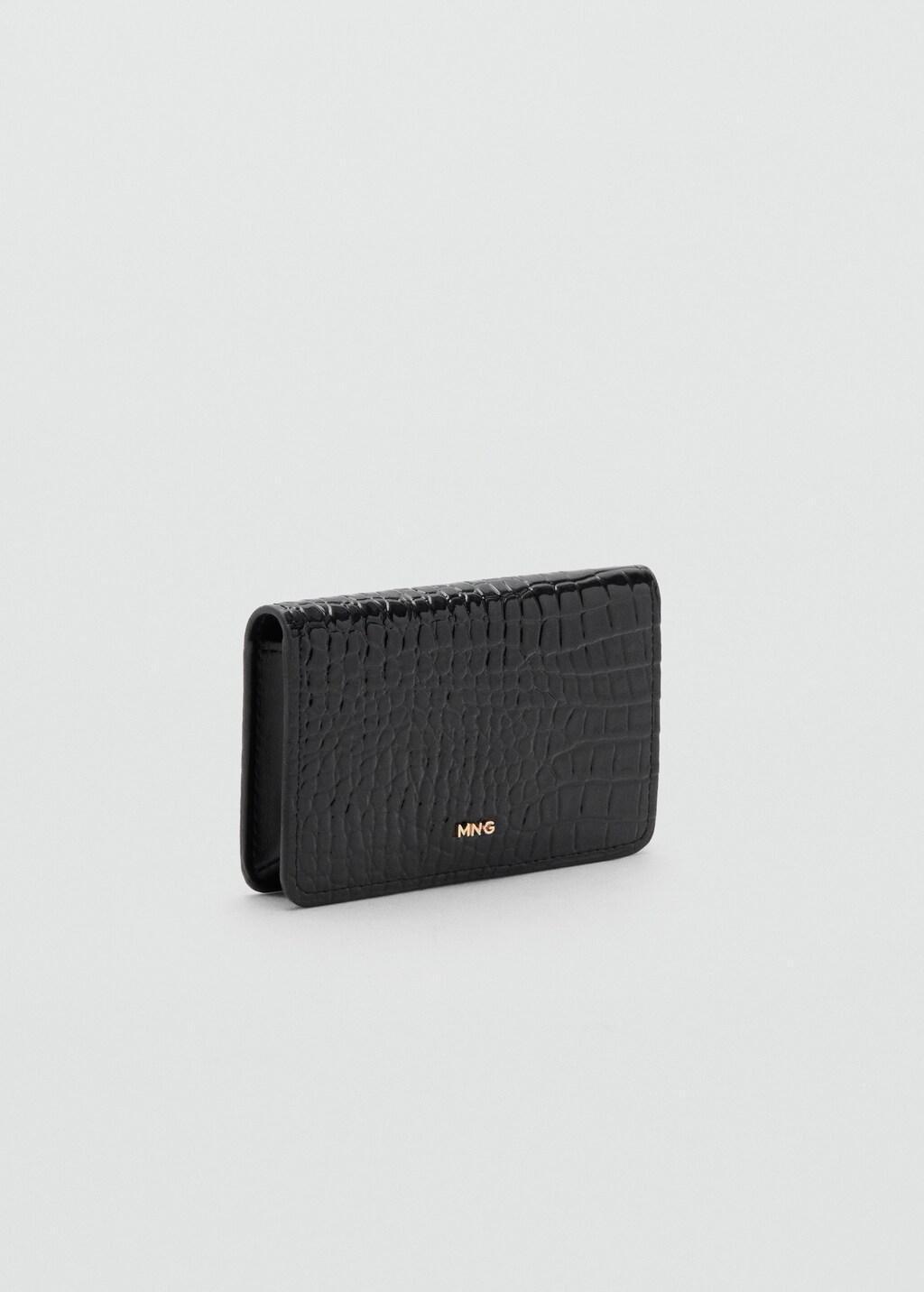 Black Small Shiny Croc-Effect Wallet, Black, large image number 0