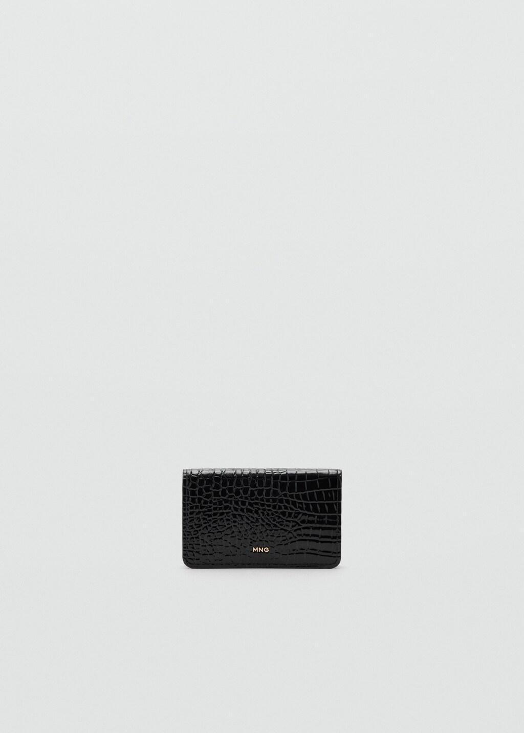 Black Small Shiny Croc-Effect Wallet, Black, large image number 3