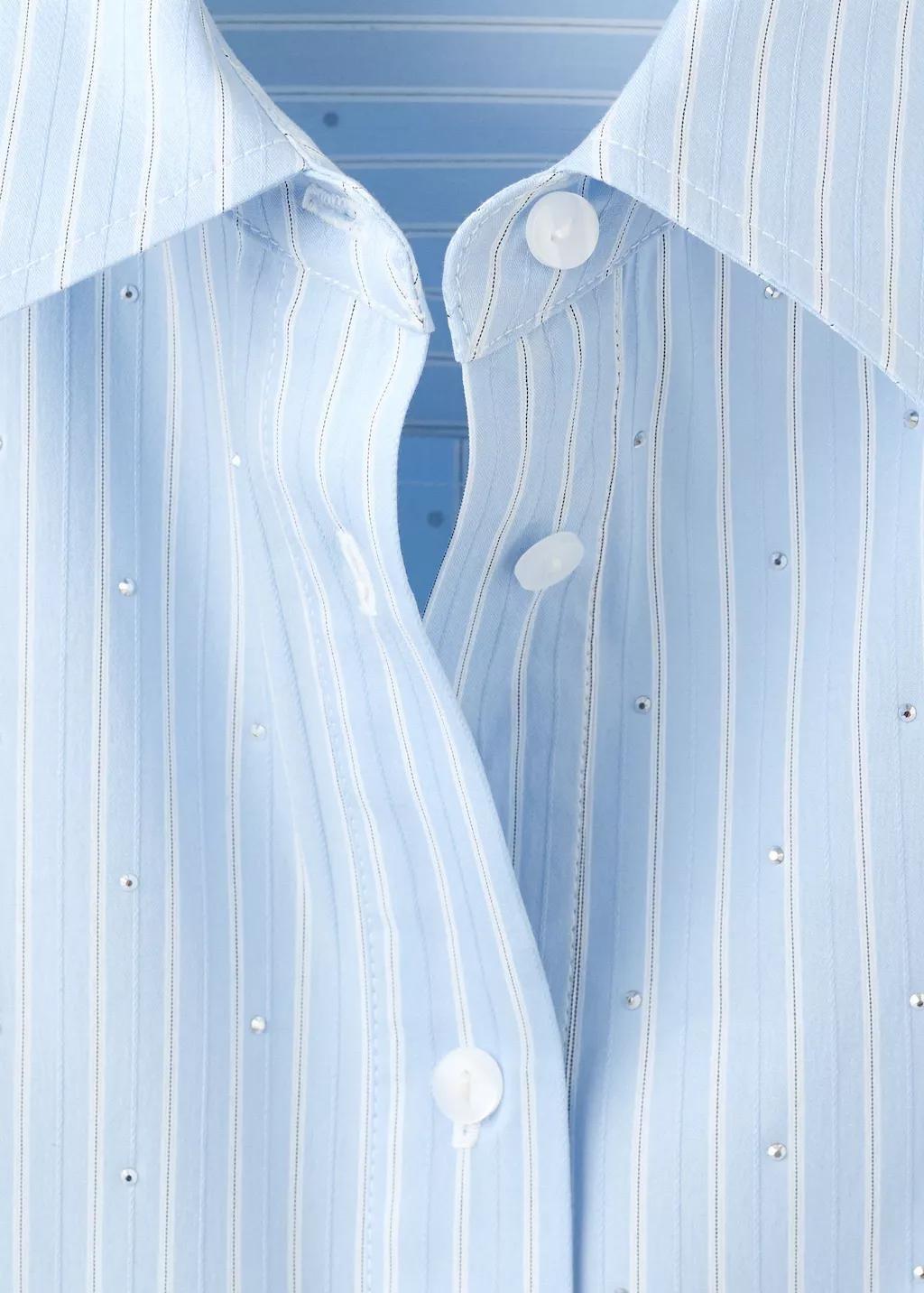 Blue Rhinestone Striped Cropped Shirt, 0201_50, large image number 1