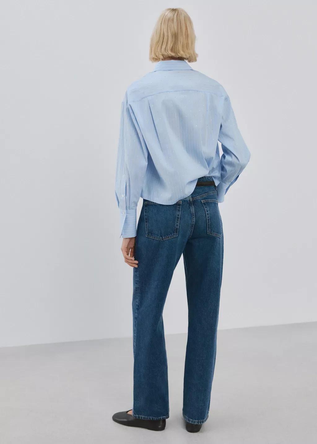 Blue Rhinestone Striped Cropped Shirt, 0201_50, large image number 2