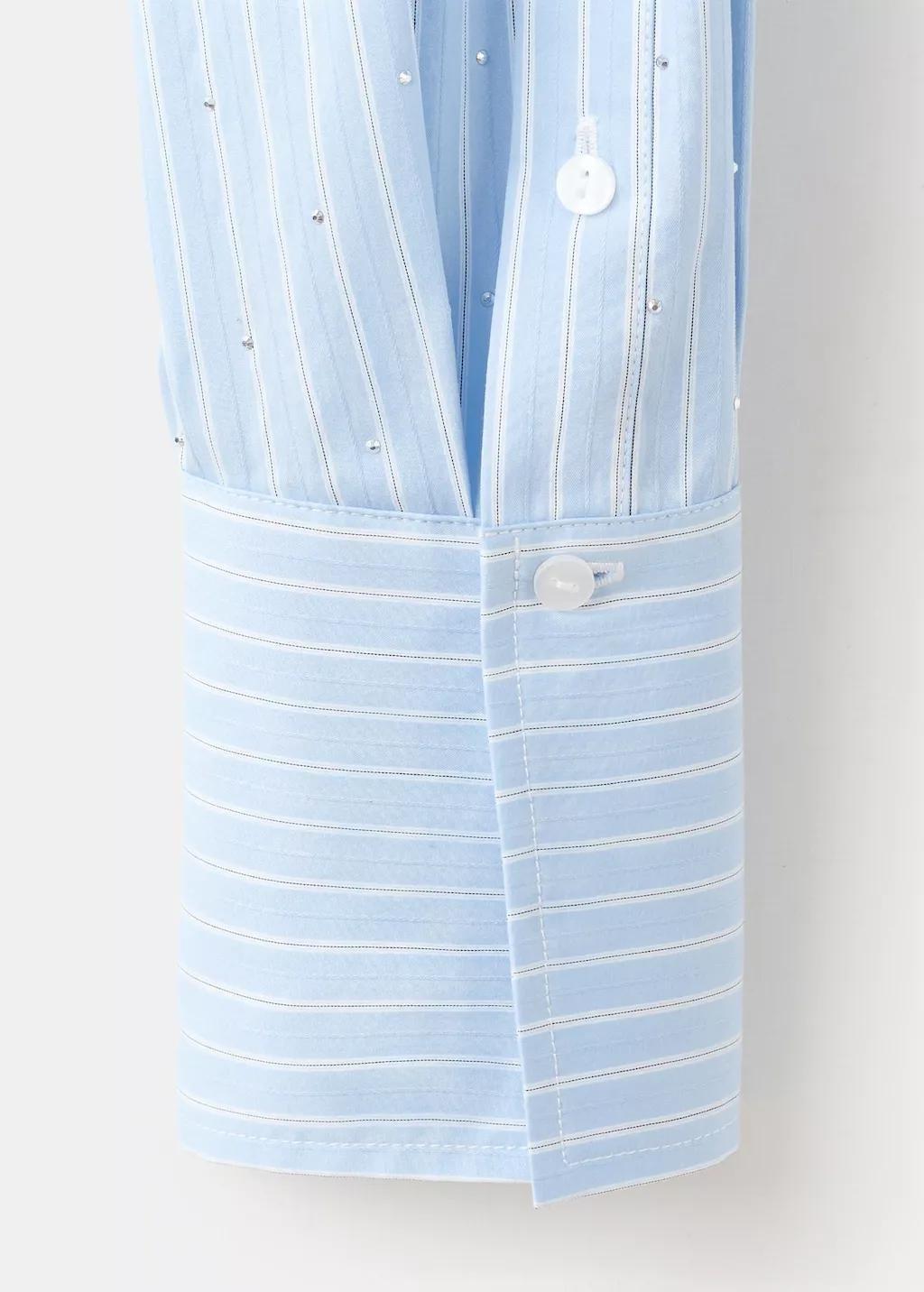 Blue Rhinestone Striped Cropped Shirt, 0201_50, large image number 5
