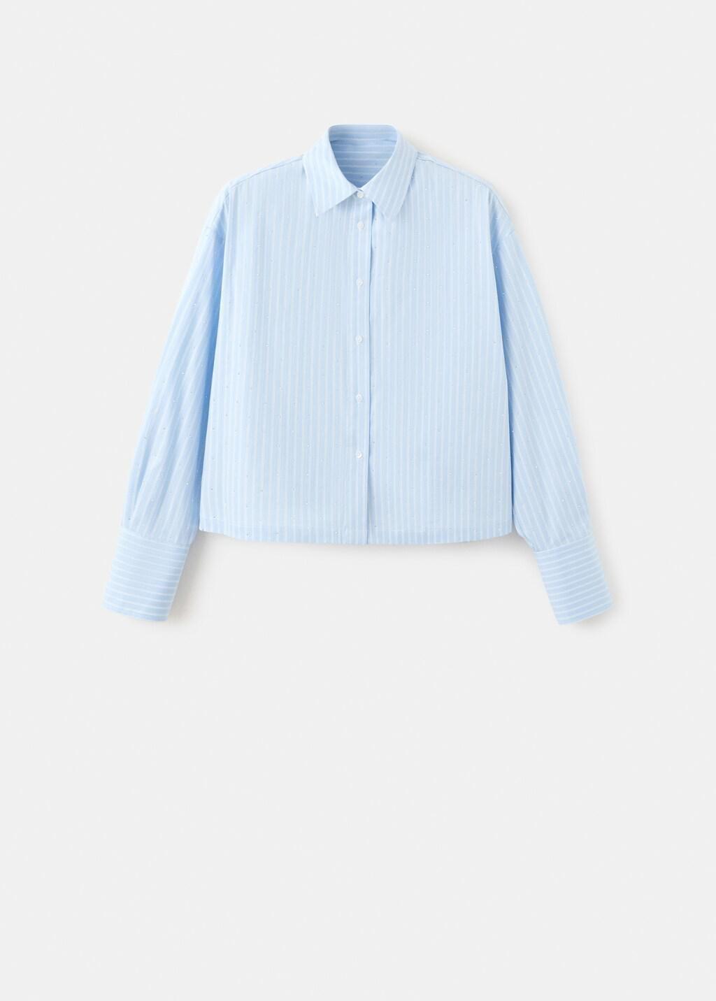 Blue Rhinestone Striped Cropped Shirt, 0201_50, large image number 7