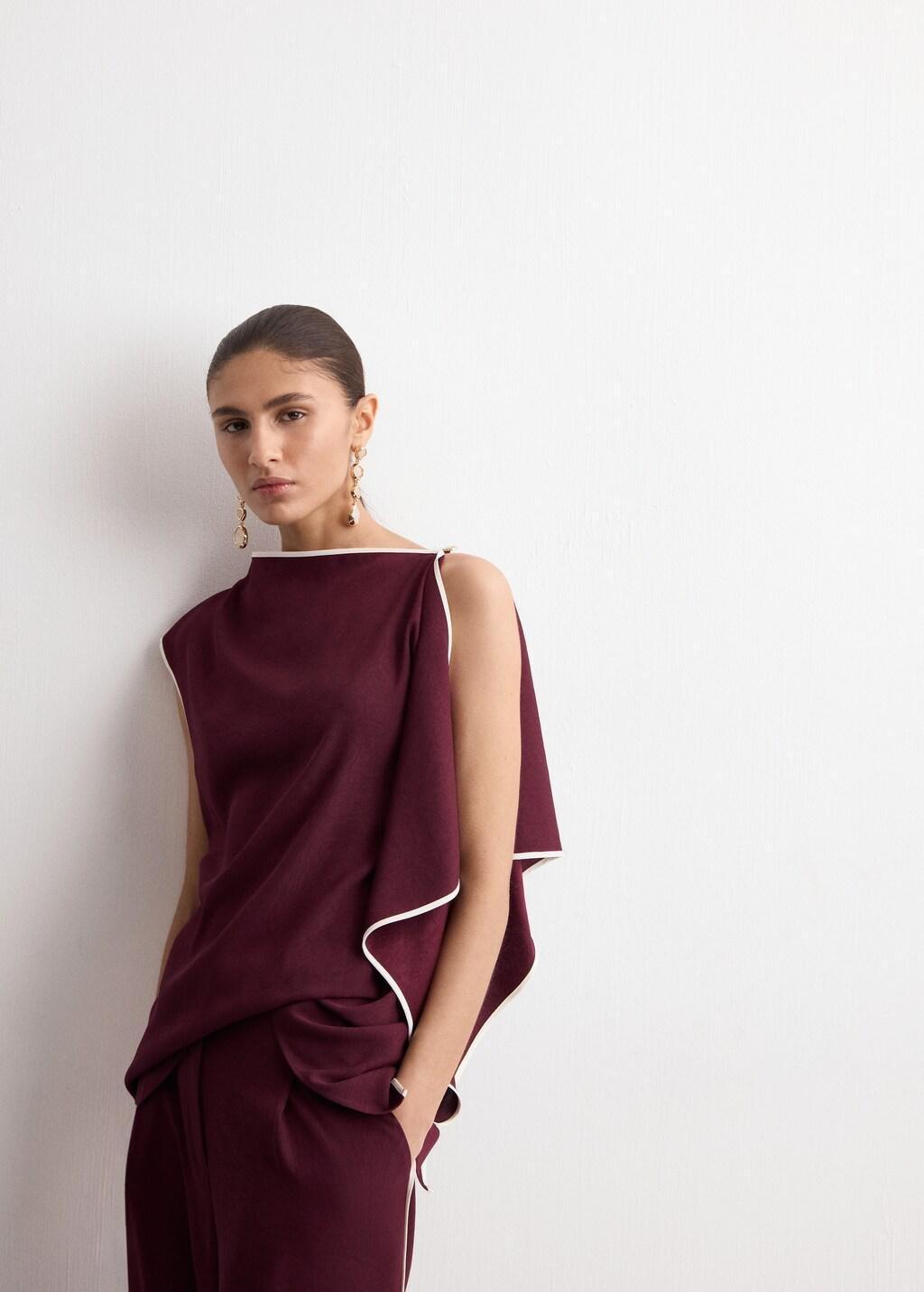 Beige Ruffle Asymmetric Blouse, Light Beige, large image number 3