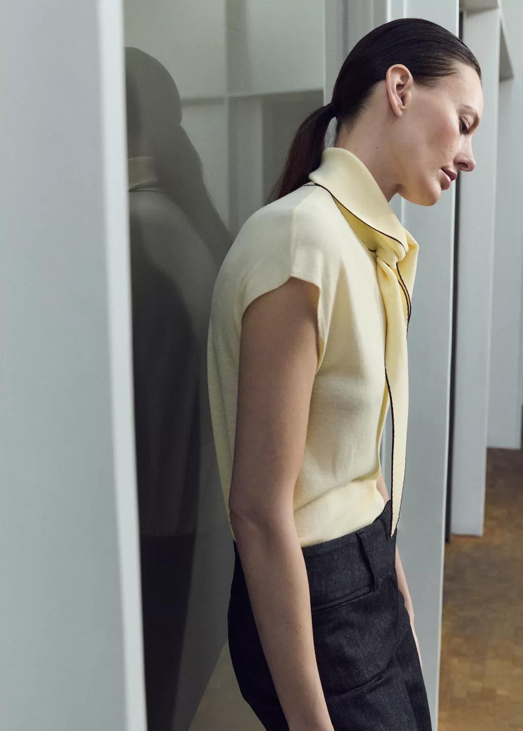 Yellow Knit Top With Scarf Detail, 0201_11, large image number 4