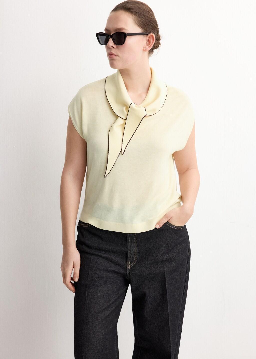 Yellow Knit Top With Scarf Detail, 0201_11, large image number 6