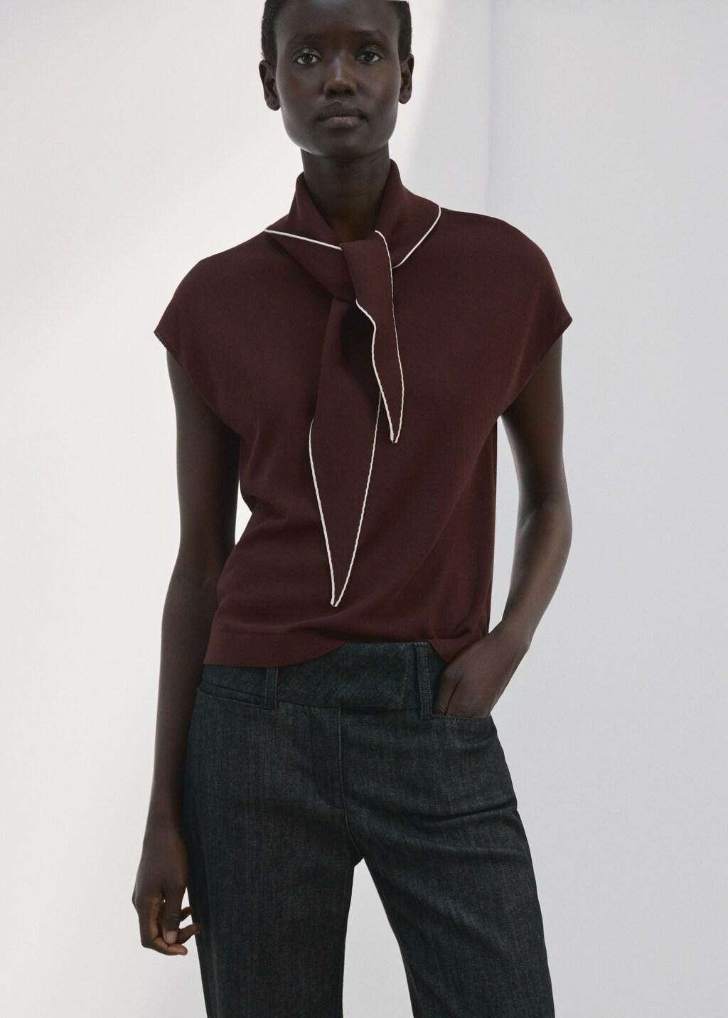 Brown Knit Top With Scarf Detail, 0201_32, large image number 3