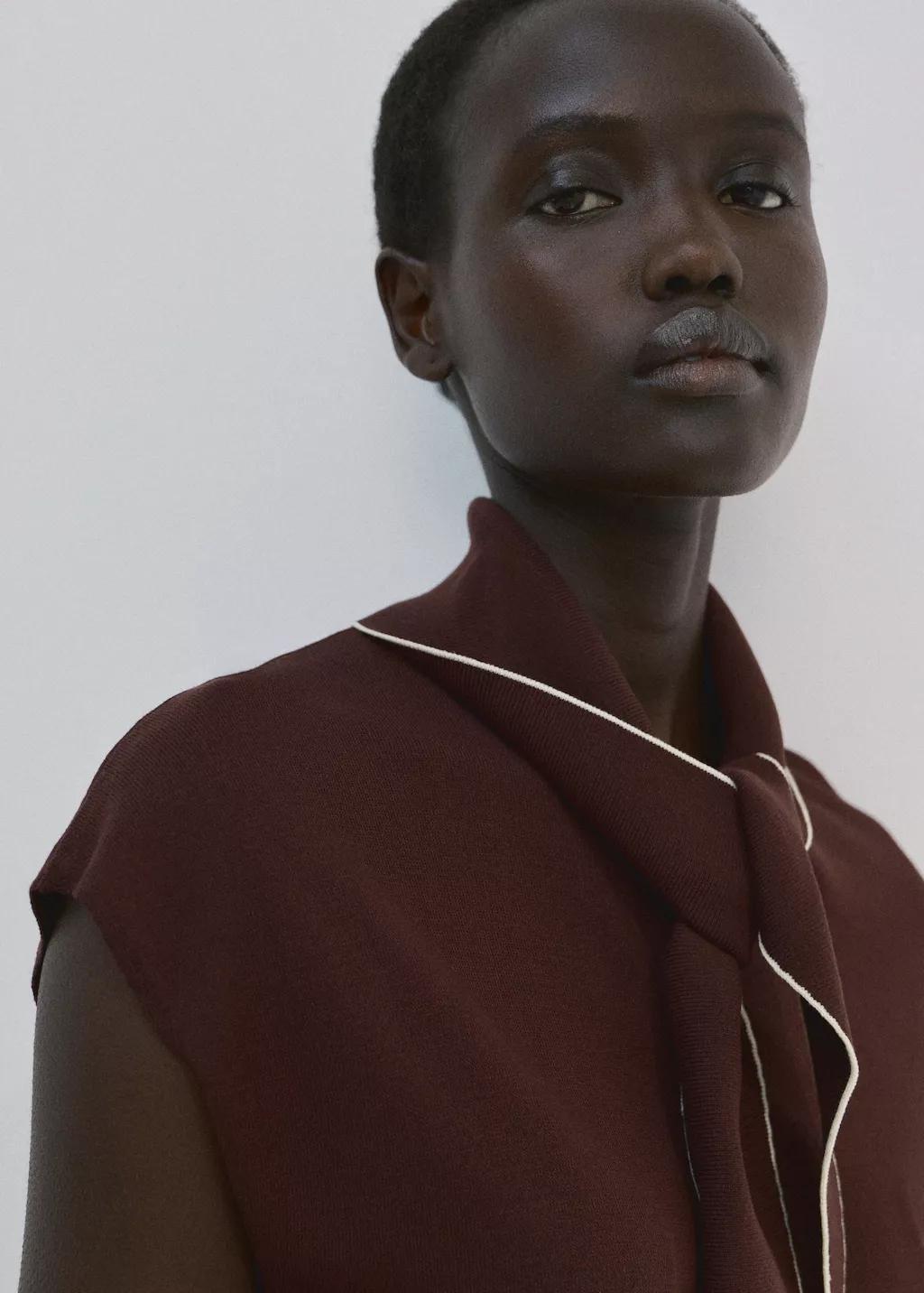 Brown Knit Top With Scarf Detail, 0201_32, large image number 4