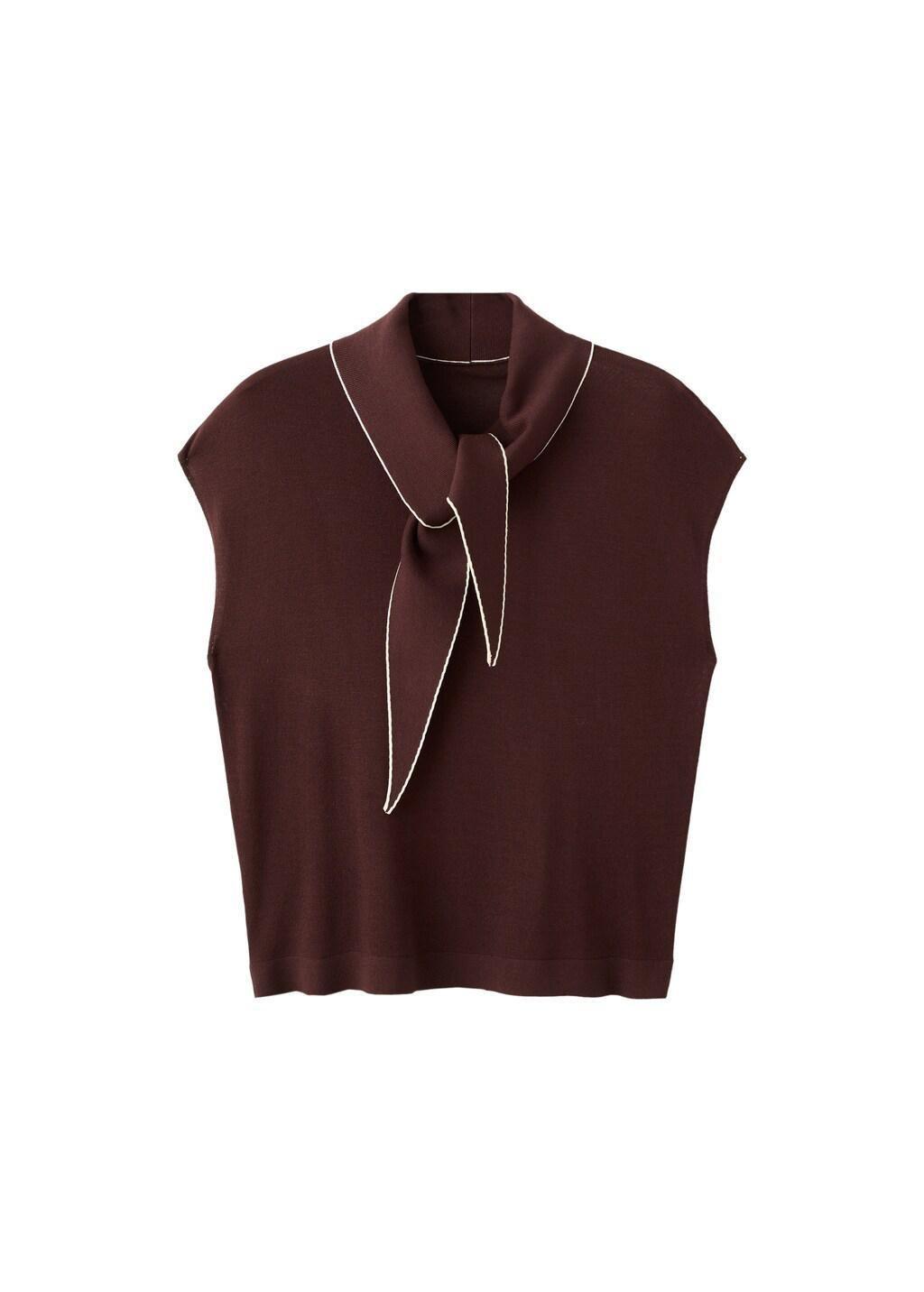 Brown Knit Top With Scarf Detail, 0201_32, large image number 6