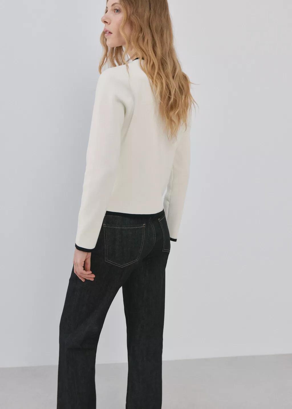 Beige Contrasting Ribbed Cardigan, 0201_05, medium