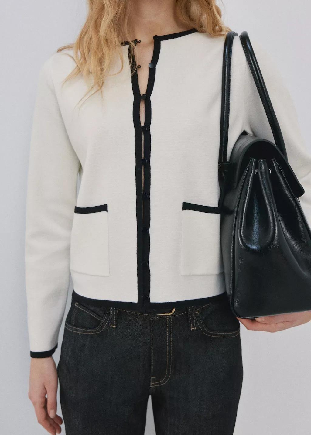 Beige Contrasting Ribbed Cardigan, 0201_05, large image number 3