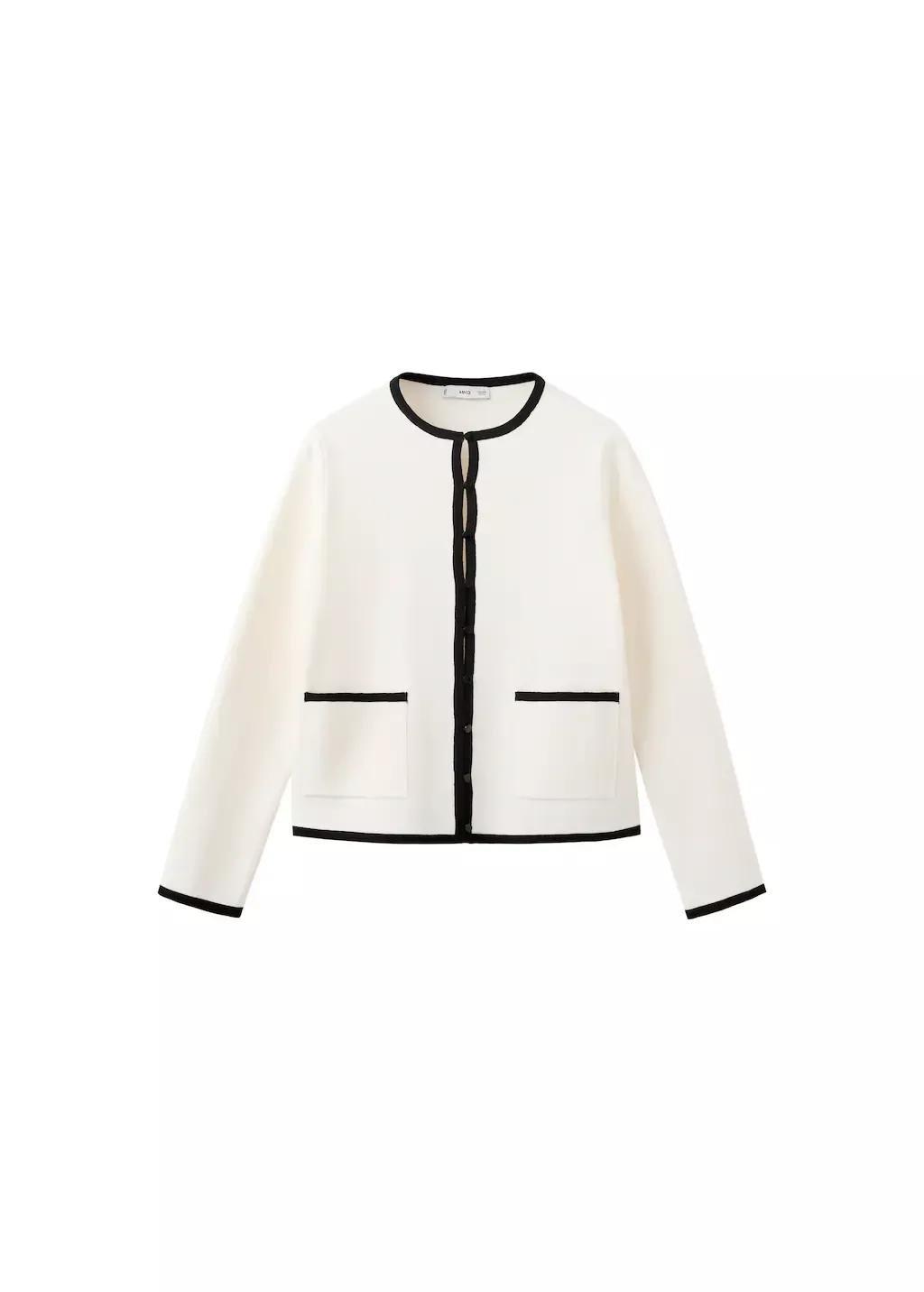 Beige Contrasting Ribbed Cardigan, 0201_05, large image number 6