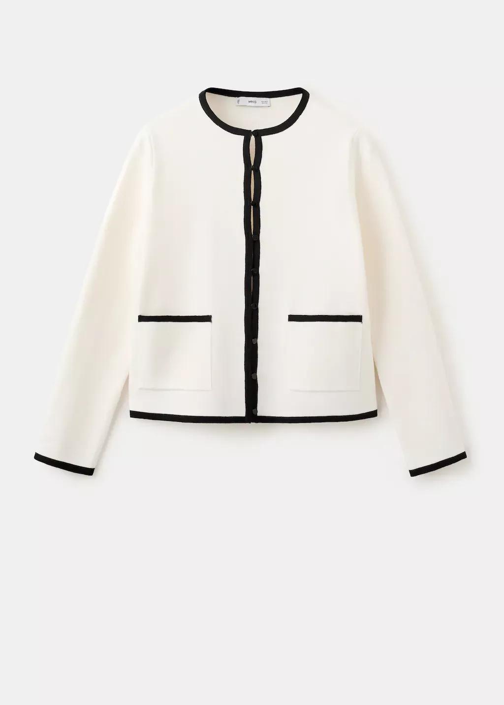 Beige Contrasting Ribbed Cardigan, 0201_05, large image number 7