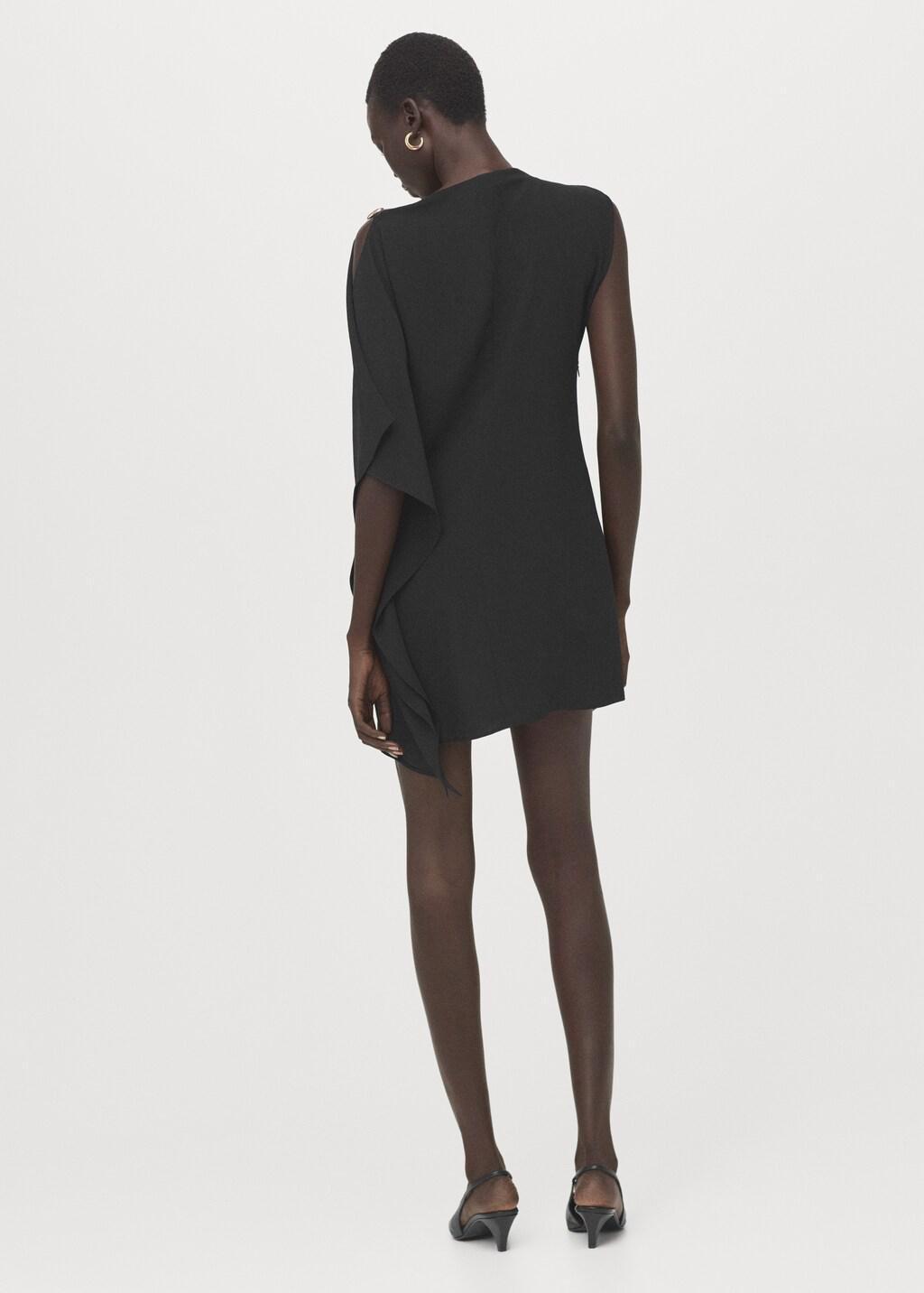 Black Short Asymmetrical Sleeve Dress, Black, large image number 2