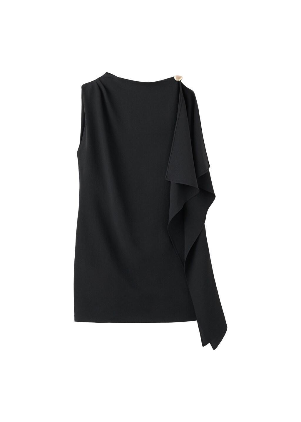 Black Short Asymmetrical Sleeve Dress, Black, large image number 6